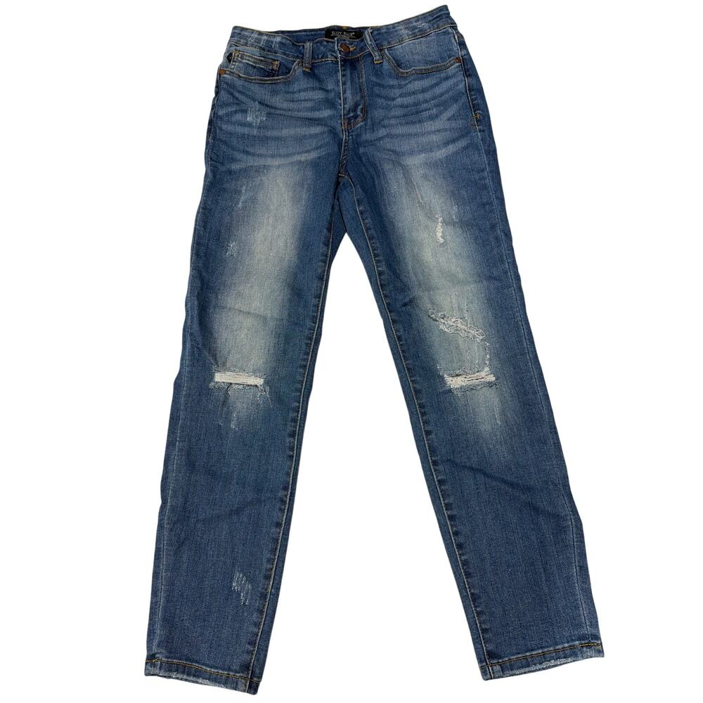 Judy Blue Jeans Women's Sz 29 Dark Mid Rise Stretch Relaxed Distressed Tapered
